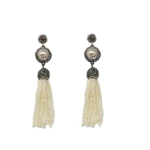 Hematite and Baroque Pearl Tassel Earrings