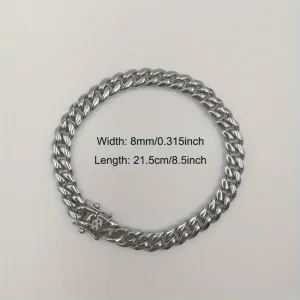 Hip Hop 8mm Stainless Steel Cuban Link Chain Set