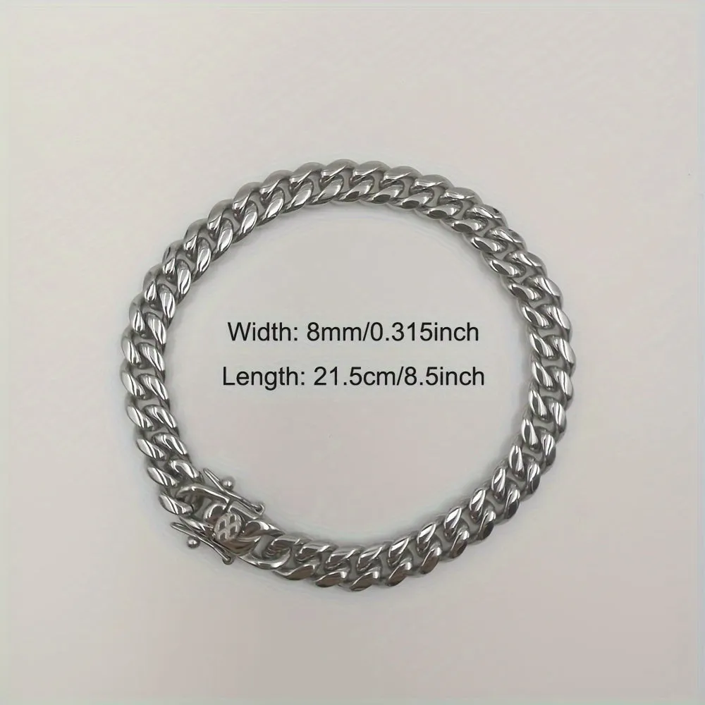 Hip Hop 8mm Stainless Steel Cuban Link Chain Set
