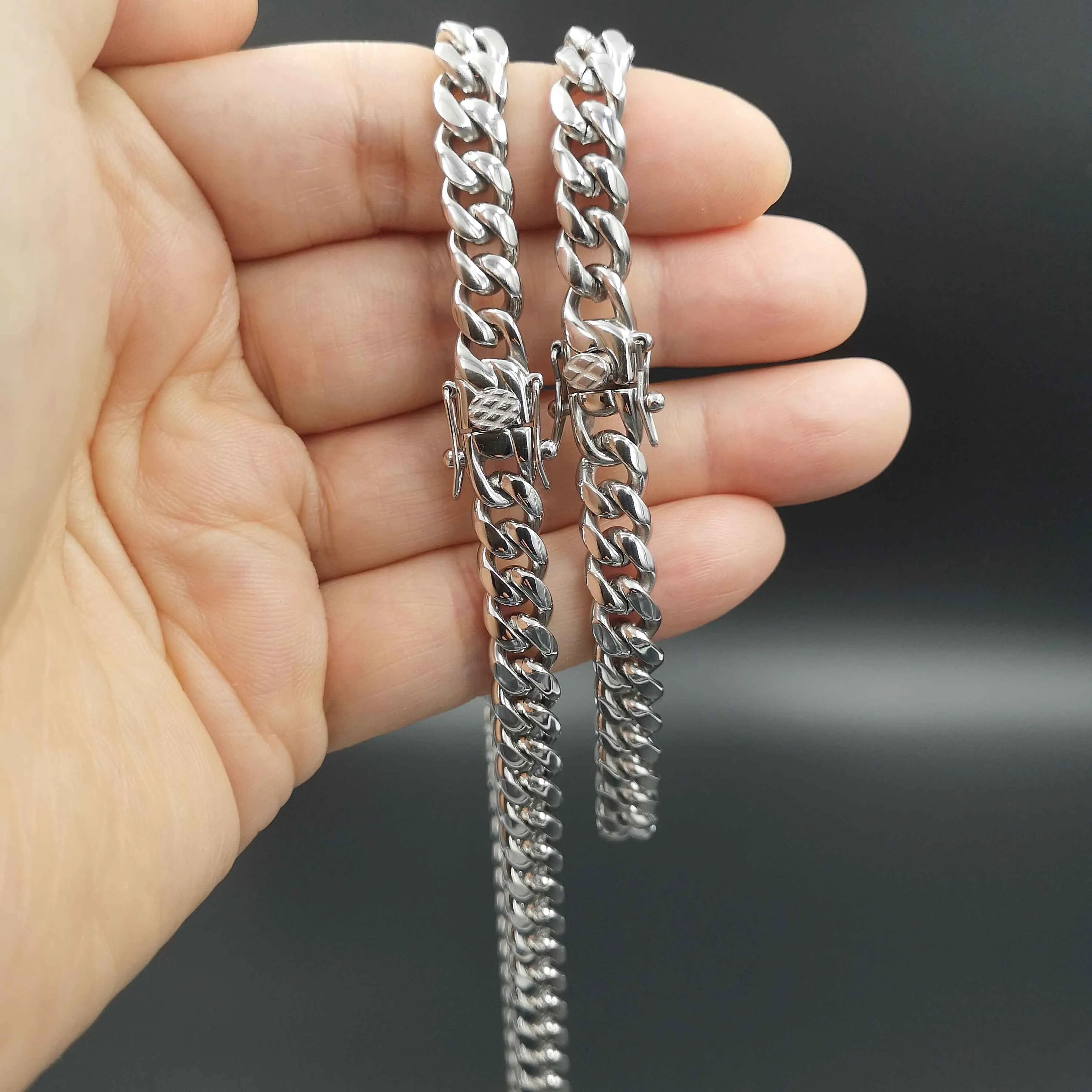 Hip Hop 8mm Stainless Steel Cuban Link Chain Set