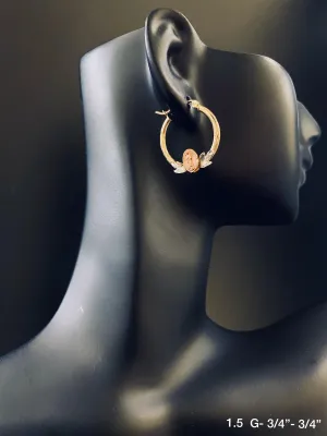 Hoop with Virgin Mary earrings 10K solid gold