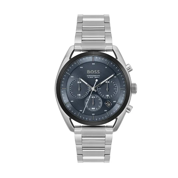 Hugo Boss TOP Silver Stainless Steel Blue Dial Chronograph Quartz Watch for Gents - 1514093