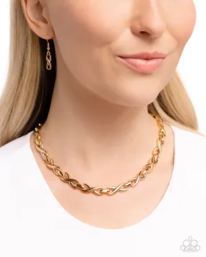 Infinite Influence - Gold - High Sheen Infinity Symbol Paparazzi Short Necklace