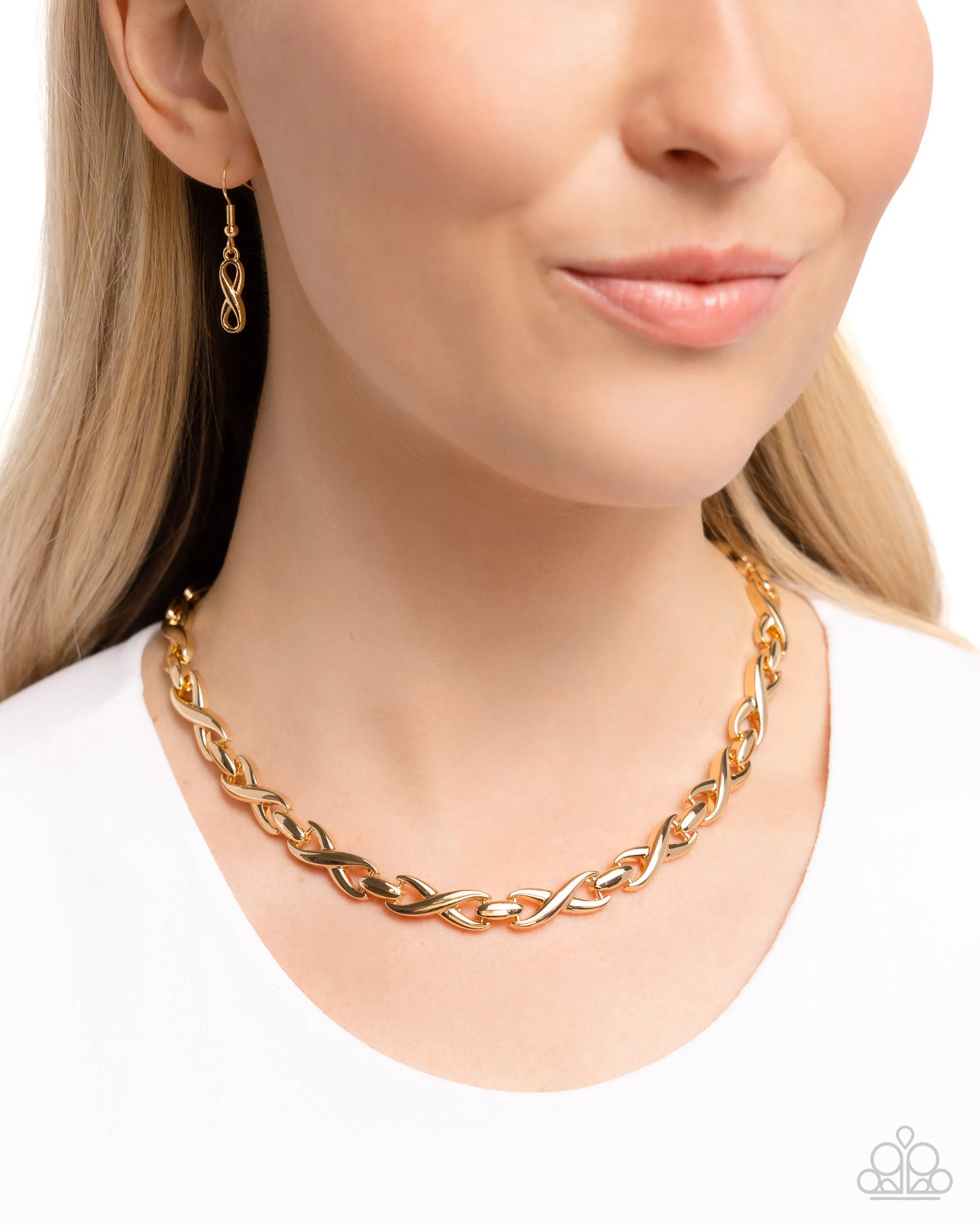 Infinite Influence - Gold - High Sheen Infinity Symbol Paparazzi Short Necklace