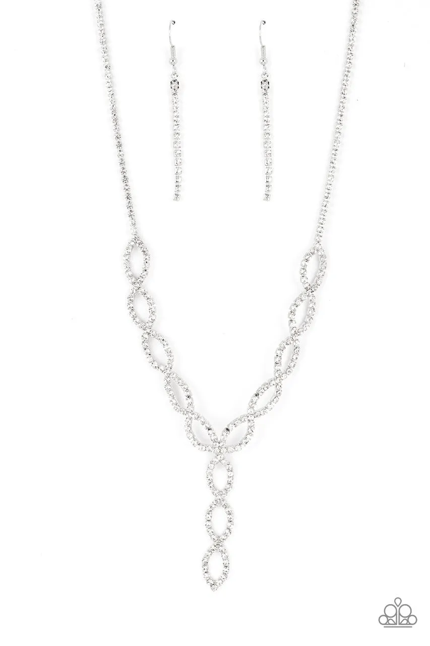 Infinitely Icy - White - Iridescent Rhinestone Twisty Y Paparazzi Short Necklace
