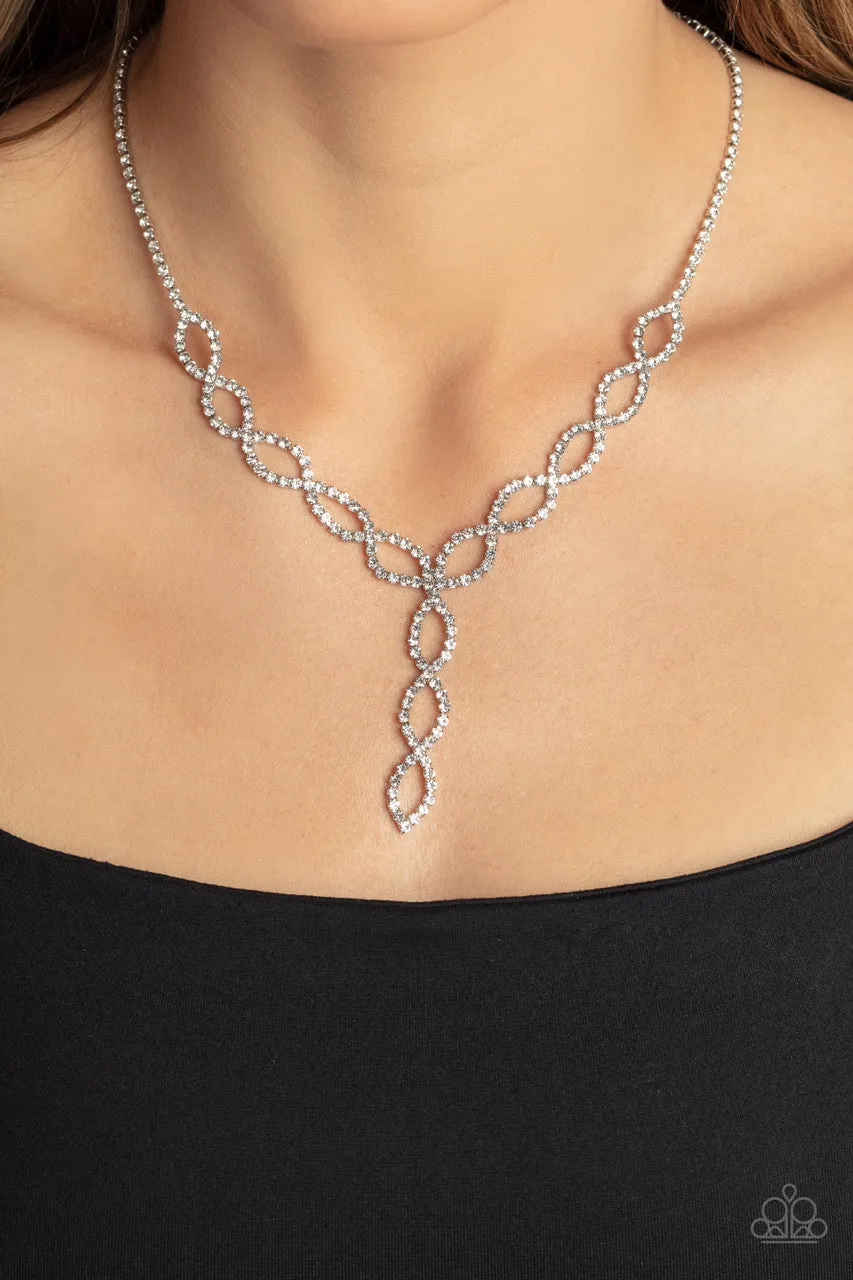 Infinitely Icy - White - Iridescent Rhinestone Twisty Y Paparazzi Short Necklace