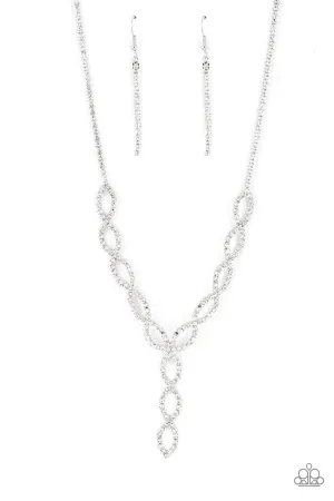 Infinitely Icy - White - Iridescent Rhinestone Twisty Y Paparazzi Short Necklace