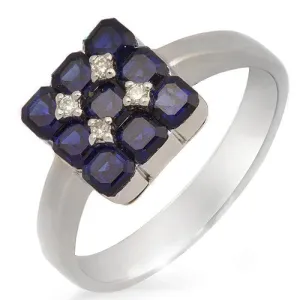 Invisible Set Grid Style Blue Sapphire & Diamond Ring, 18k White Gold