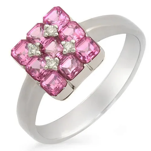 Invisible Set Grid Style Pink Sapphire & Diamond Ring, 18k White Gold
