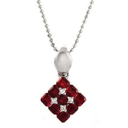 Invisible Set Ruby & Diamond Pendant Necklace, 18k White Gold
