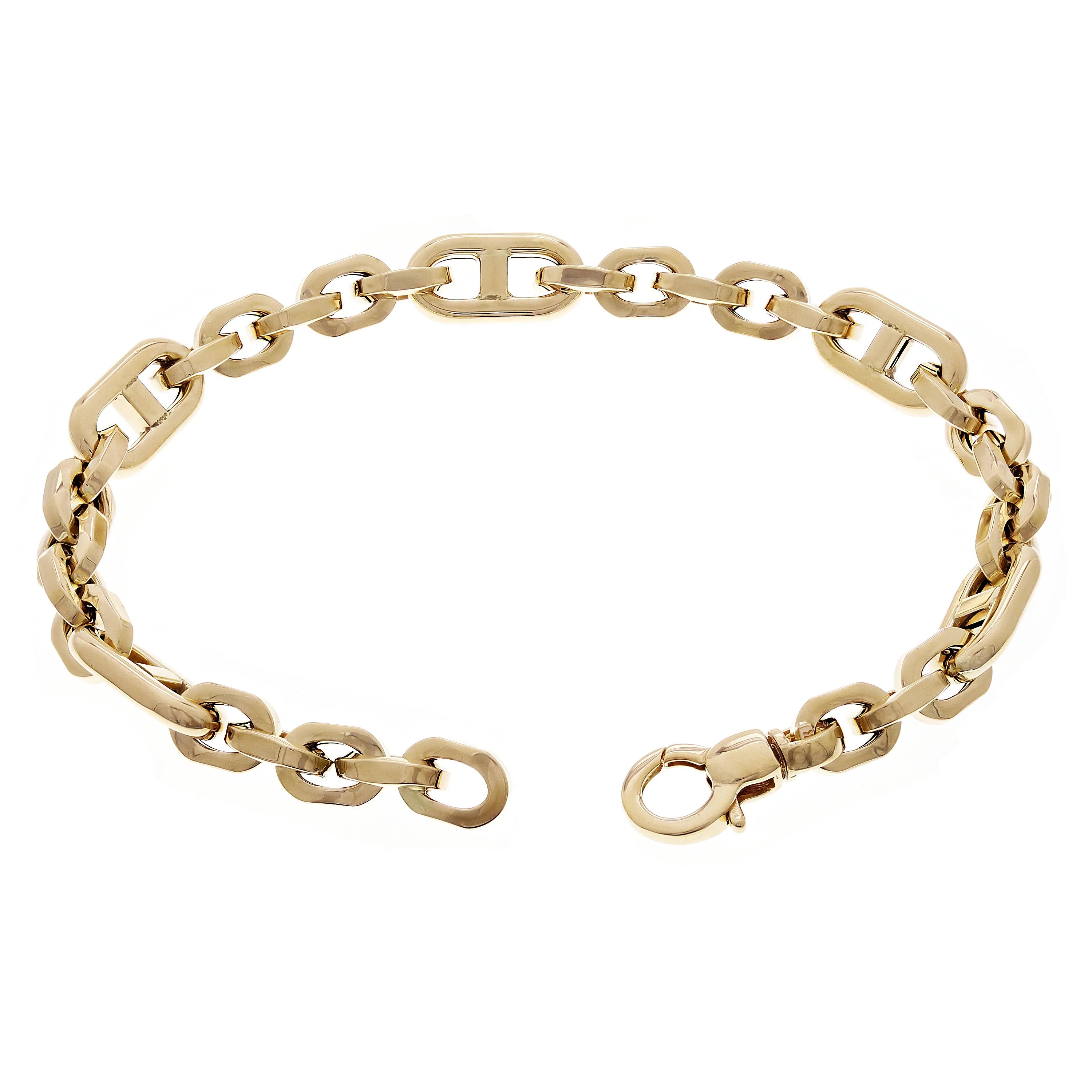 Italian 14k Yellow Gold Hollow Oval & Mariner Link Bracelet 8" 7.5mm 7 grams