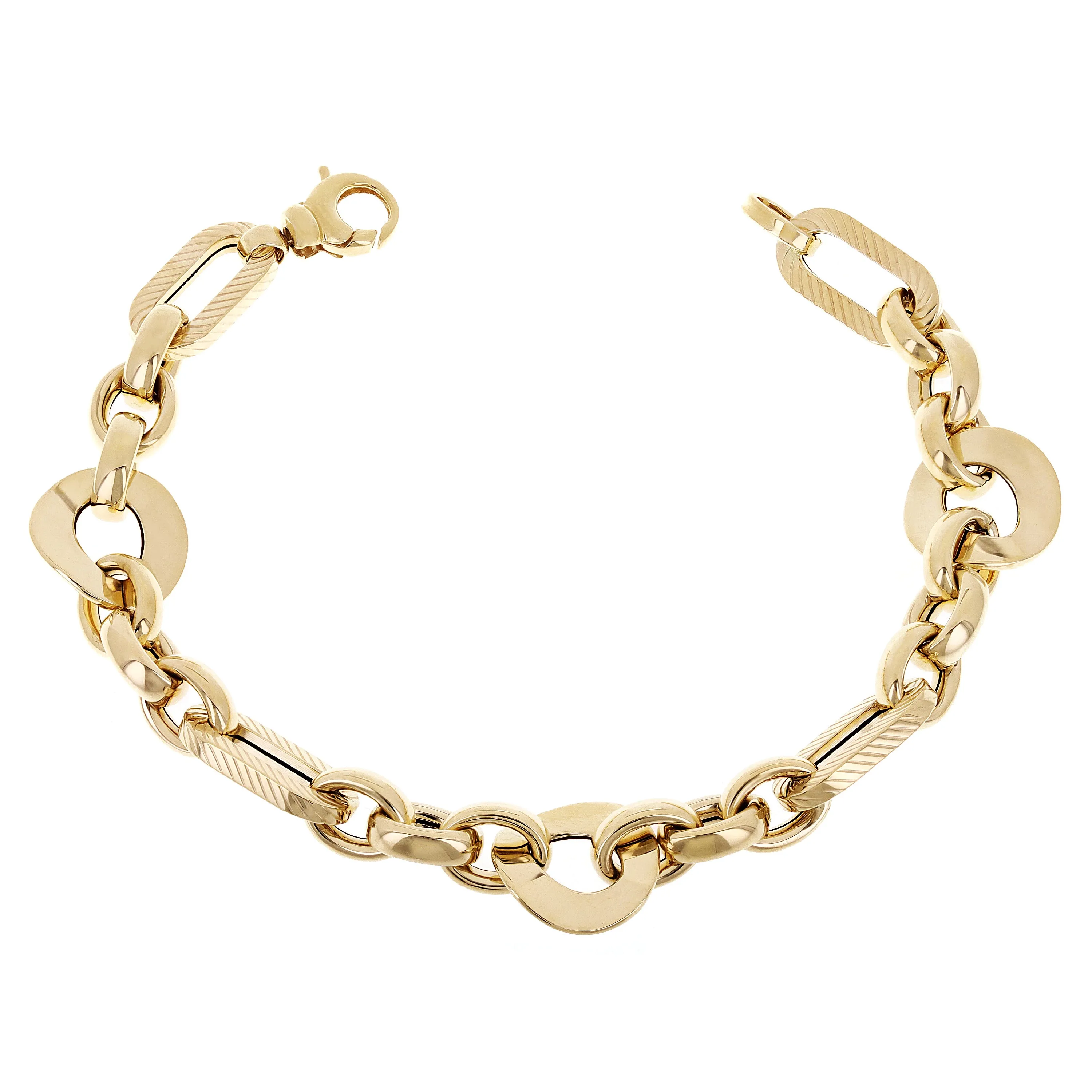 Italian 14k Yellow Gold Hollow Oval & Round Link Bracelet 8" 14.5mm 10.5 grams