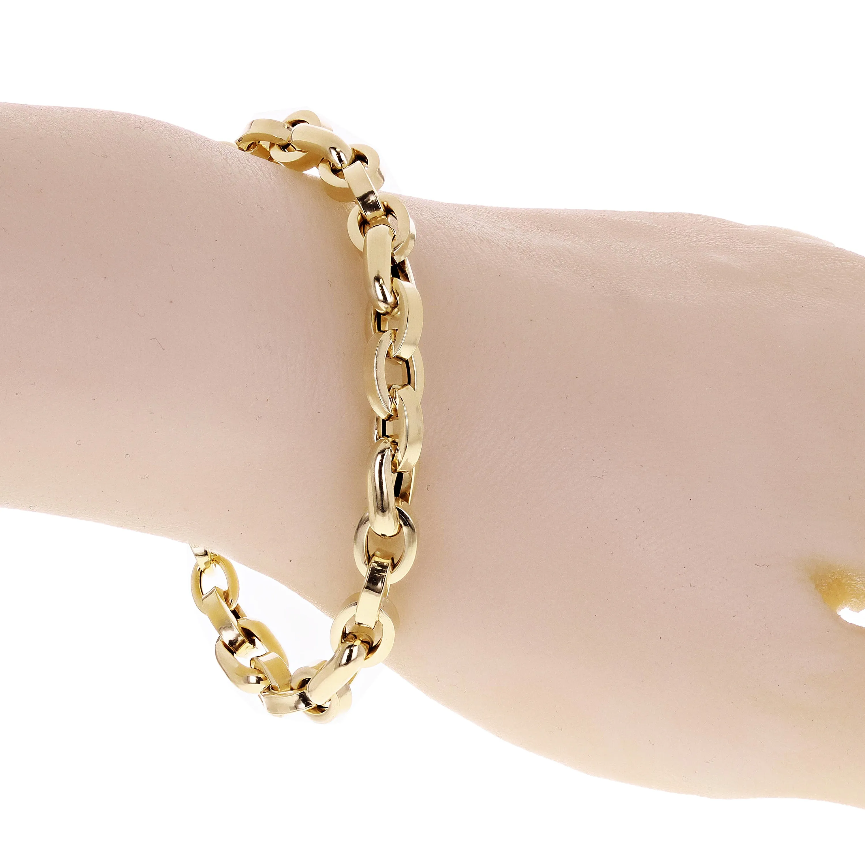 Italian 14k Yellow Gold Hollow Oval Link Bracelet 7.5" 7.5mm 6.6 grams