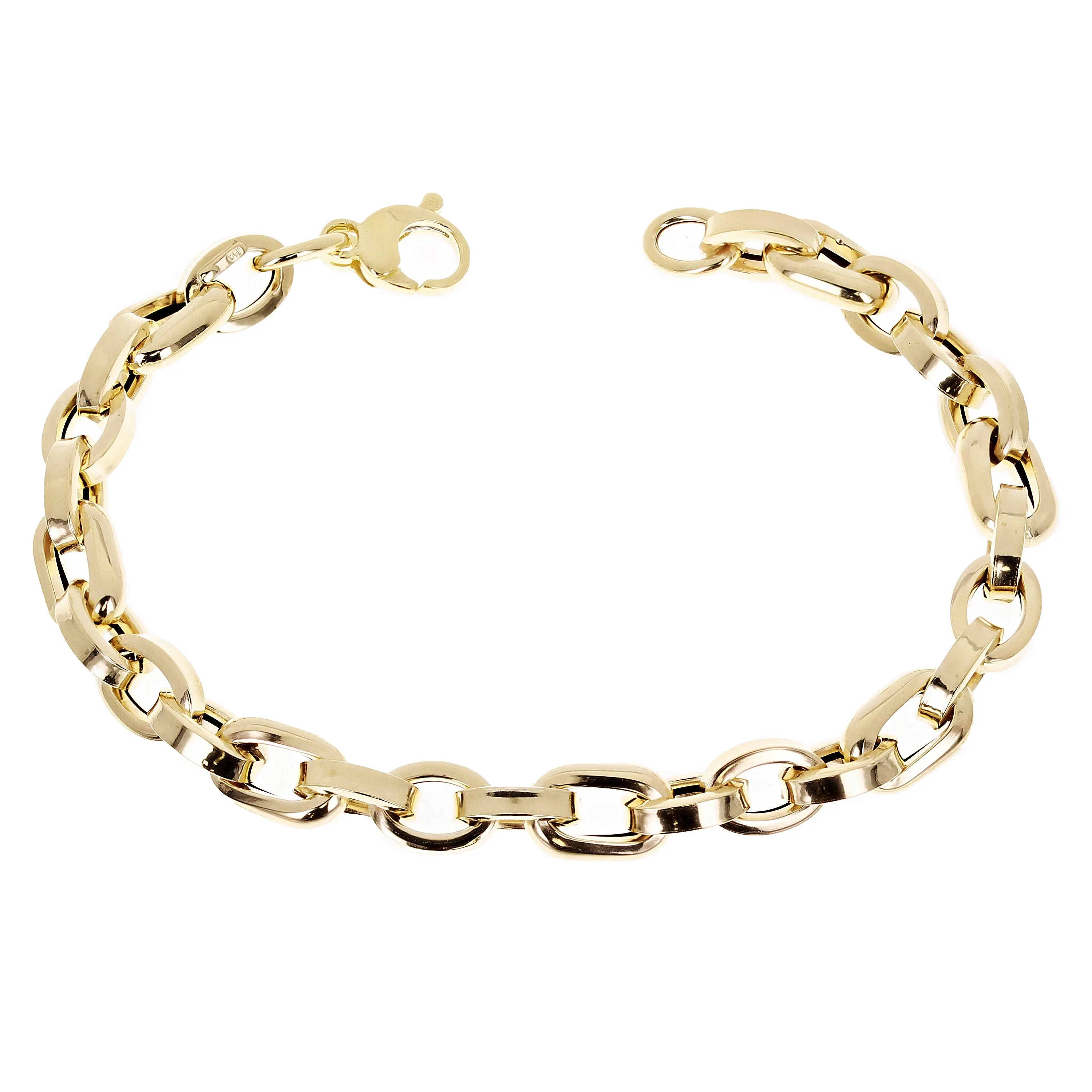 Italian 14k Yellow Gold Hollow Oval Link Bracelet 7.5" 7.5mm 6.6 grams