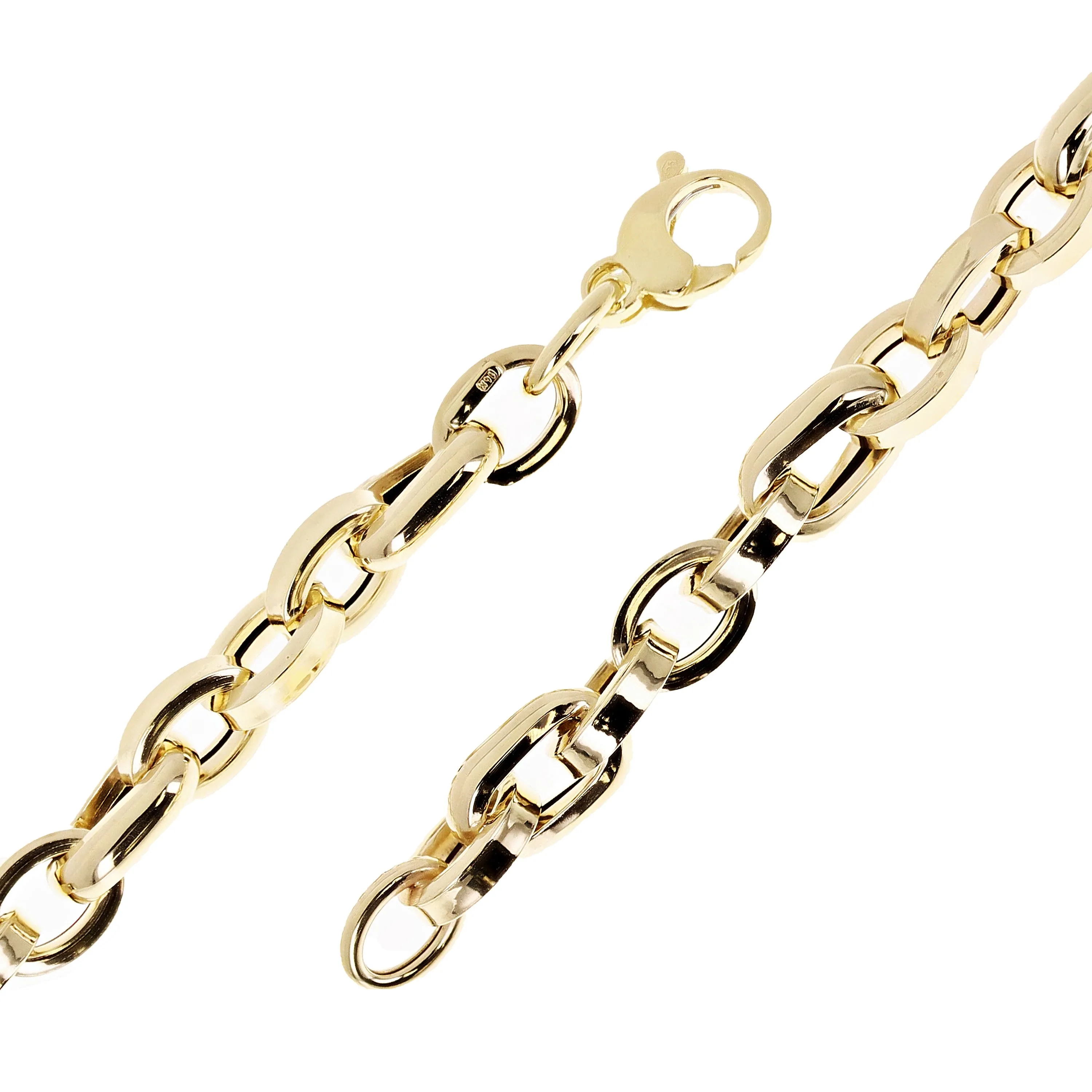 Italian 14k Yellow Gold Hollow Oval Link Bracelet 7.5" 7.5mm 6.6 grams