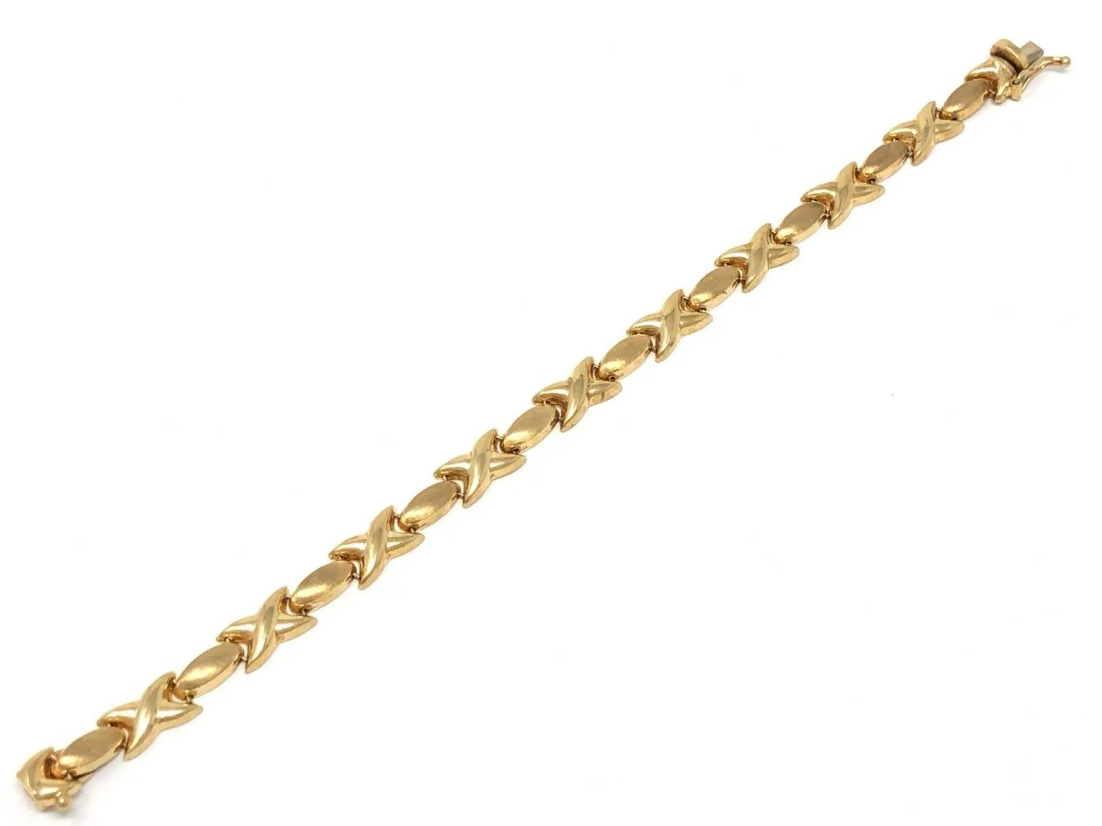 Italian 14k Yellow Gold XOXO Criss Cross Bracelet 7" 6.9mm 10.4 grams