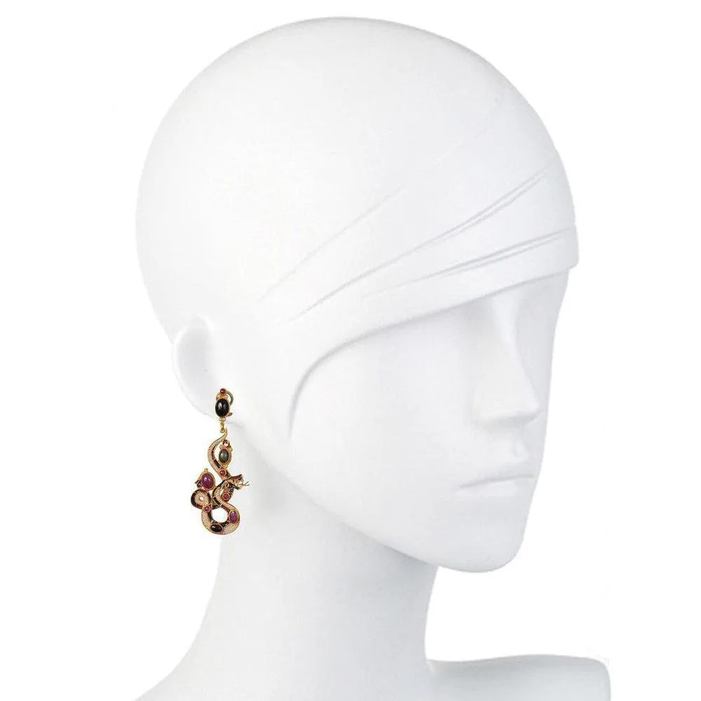 Jeweled Ruby Snake Earrings