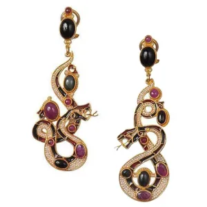 Jeweled Ruby Snake Earrings