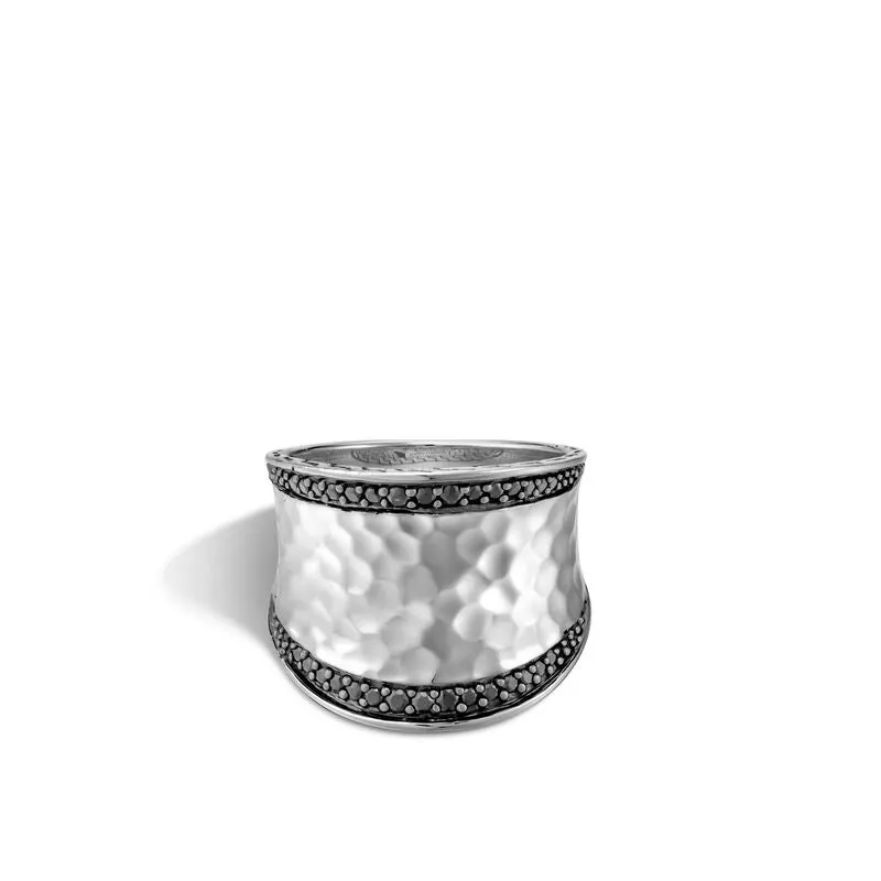 John Hardy Silver Classic Chain Hammered Black Sapphire Saddle Ring