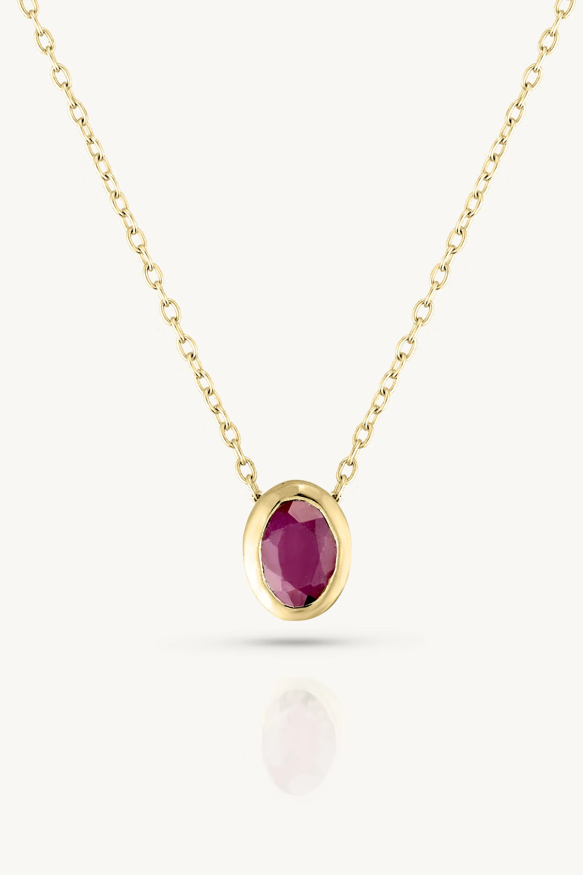 July Ruby Gold Oval Birthstone Necklace