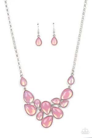 Keeps GLOWING and GLOWING - Pink - Opalescent Teardrop Bead Paparazzi Short Necklace