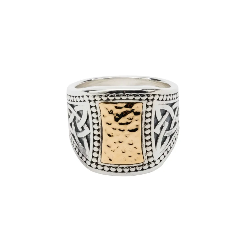 Keith Jack Hammered Sterling Silver and 10K Yellow Gold Signet Ring