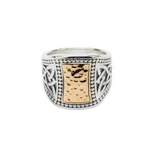 Keith Jack Hammered Sterling Silver and 10K Yellow Gold Signet Ring