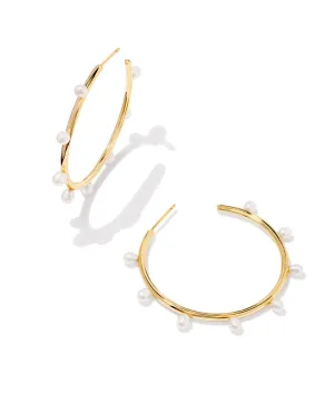 Kendra Scott Leighton Pearl Hoops - Gold & White Pearl