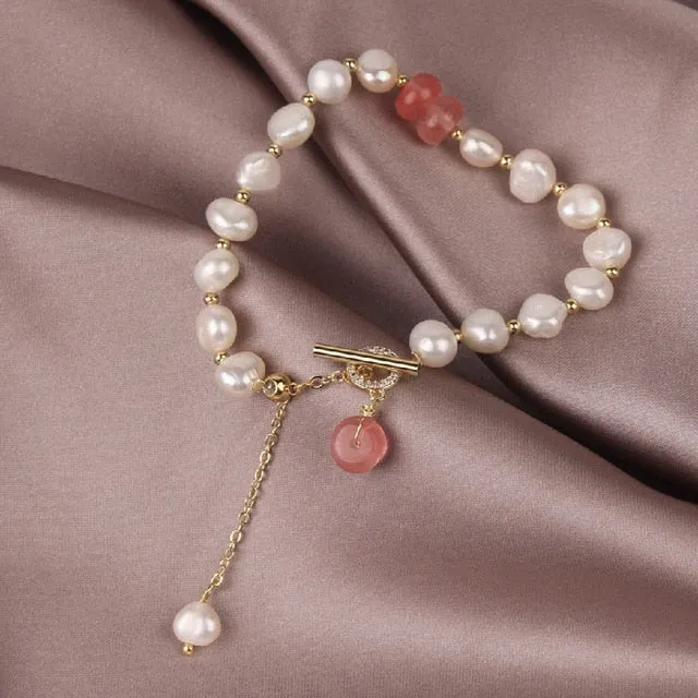 Korean hot selling fashion jewelry simple natural freshwater pearl bracelet elegant women's stretch adjustable stone bracelet