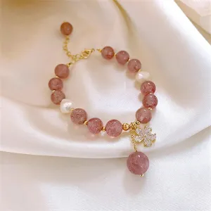 Korean Luxury Pink Natural Stone Bracelet Woman Fashion Zircon Pearl Lucky Cuff Bracelet Girl Party Jewelry Anniversary Gifts