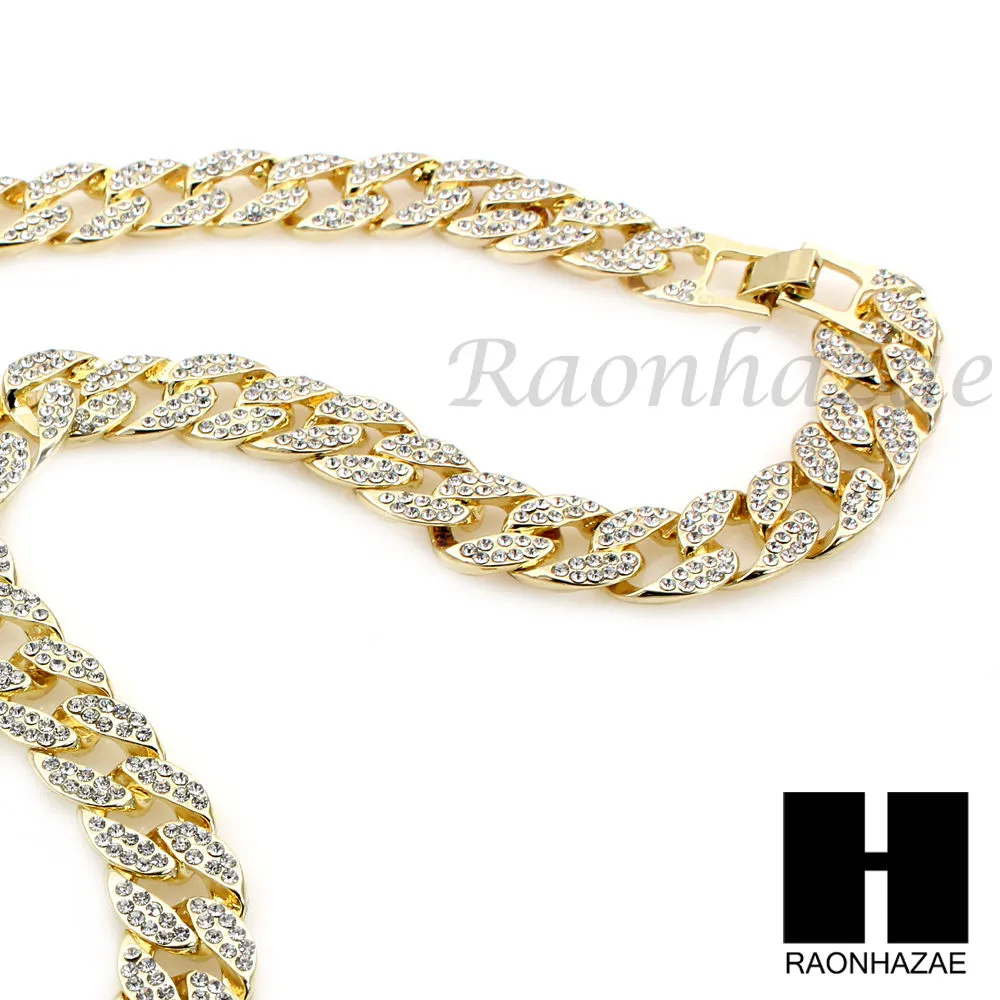 LAB DIAMOND SHAPE 30" CUBAN LINK CHAIN RED RUBY COMBO NECKLACE SET05