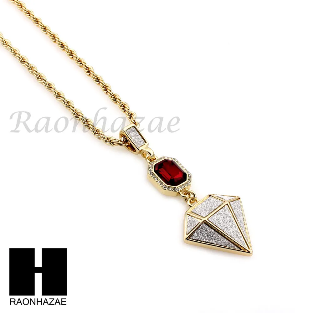 LAB DIAMOND SHAPE 30" CUBAN LINK CHAIN RED RUBY COMBO NECKLACE SET05