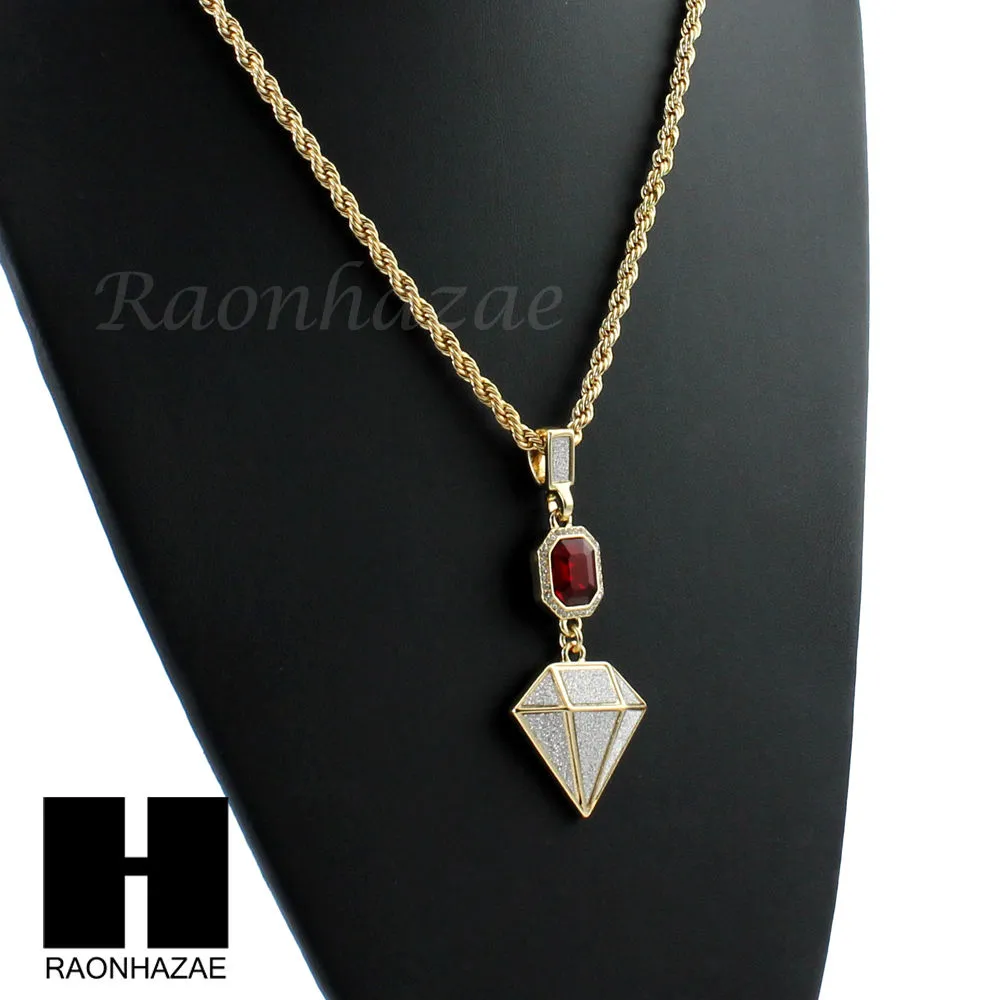 LAB DIAMOND SHAPE 30" CUBAN LINK CHAIN RED RUBY COMBO NECKLACE SET05