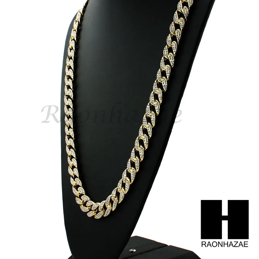 LAB DIAMOND SHAPE 30" CUBAN LINK CHAIN RED RUBY COMBO NECKLACE SET05