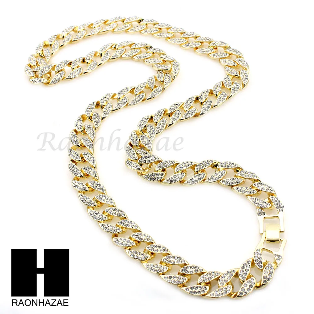 LAB DIAMOND SHAPE 30" CUBAN LINK CHAIN RED RUBY COMBO NECKLACE SET05
