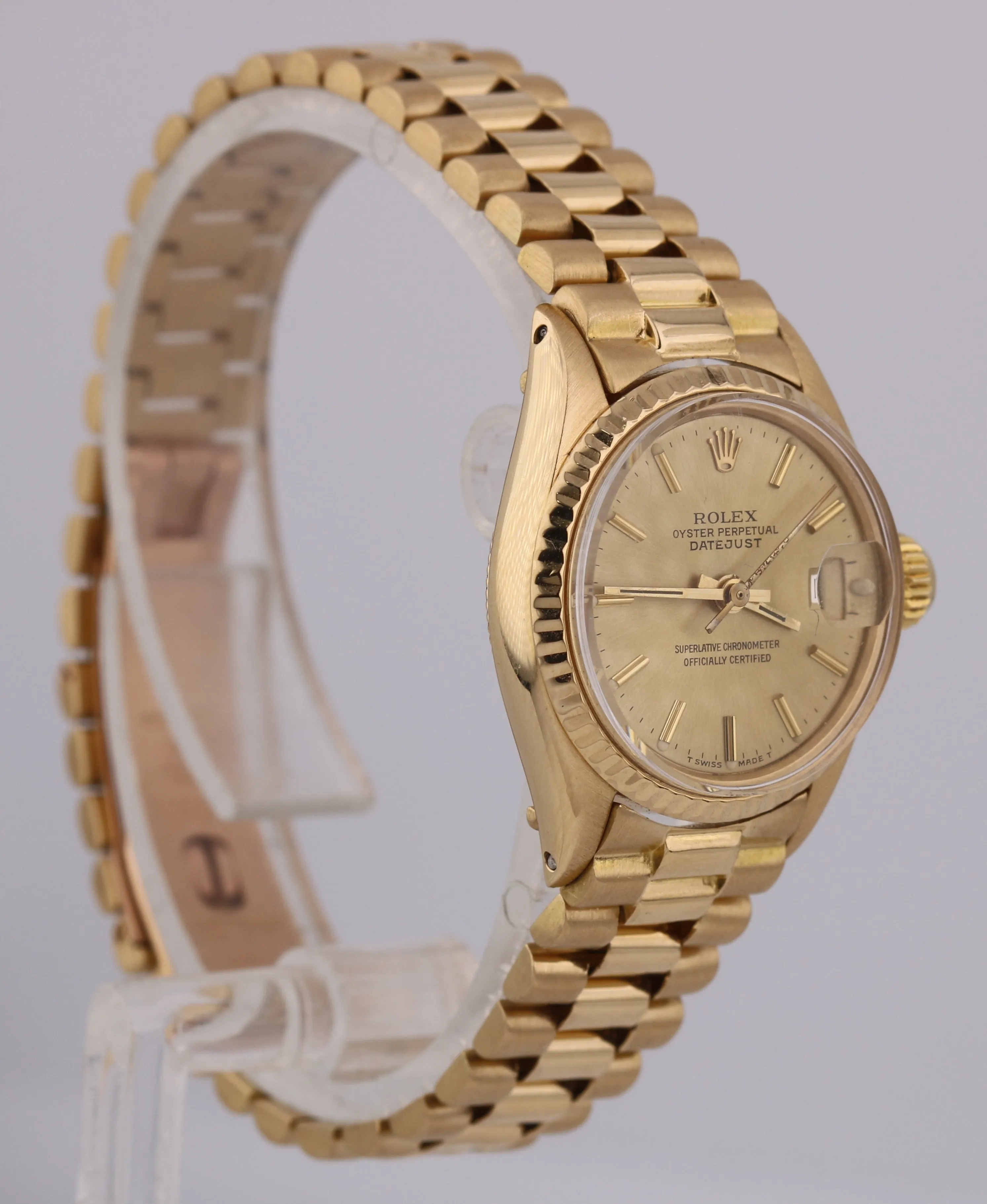 Ladies Rolex DateJust President 26mm Champagne 18K Yellow Gold Watch 6517