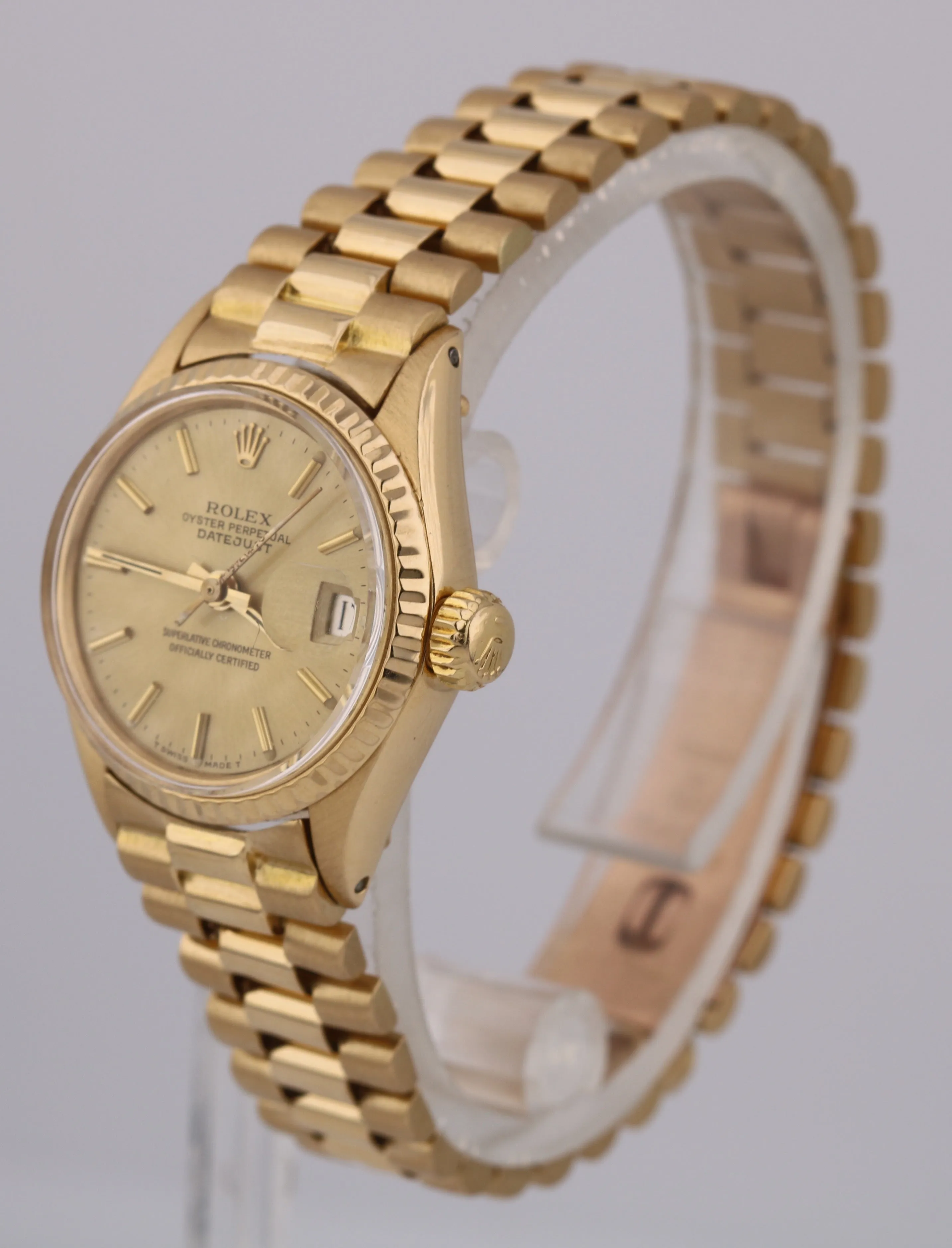 Ladies Rolex DateJust President 26mm Champagne 18K Yellow Gold Watch 6517