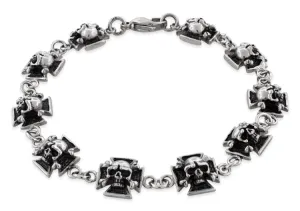 Ladies' Stainless Steel Iron Cross Skull Link Bracelet