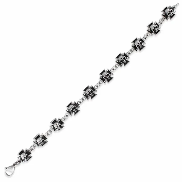 Ladies' Stainless Steel Iron Cross Skull Link Bracelet