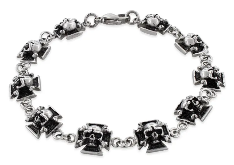 Ladies' Stainless Steel Iron Cross Skull Link Bracelet