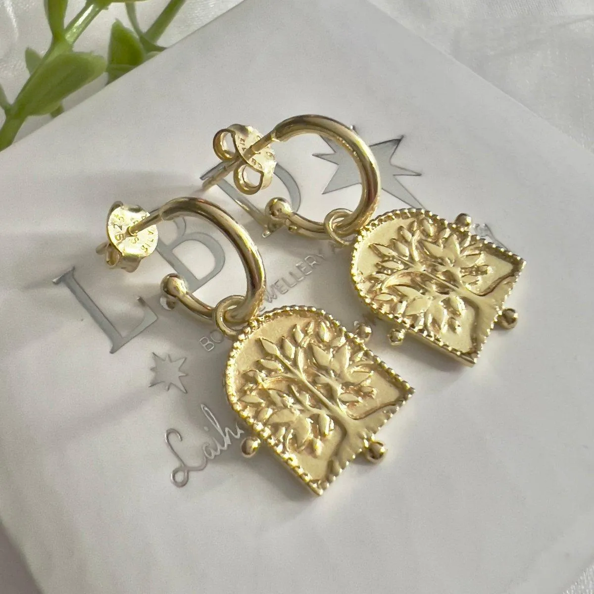 Laihas Premium Tree Of Life Gold Hoop Earrings