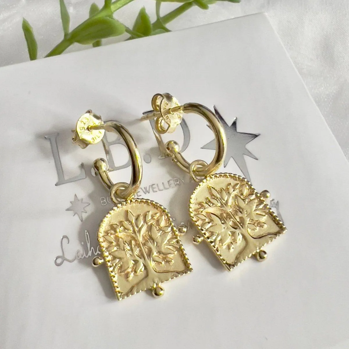 Laihas Premium Tree Of Life Gold Hoop Earrings