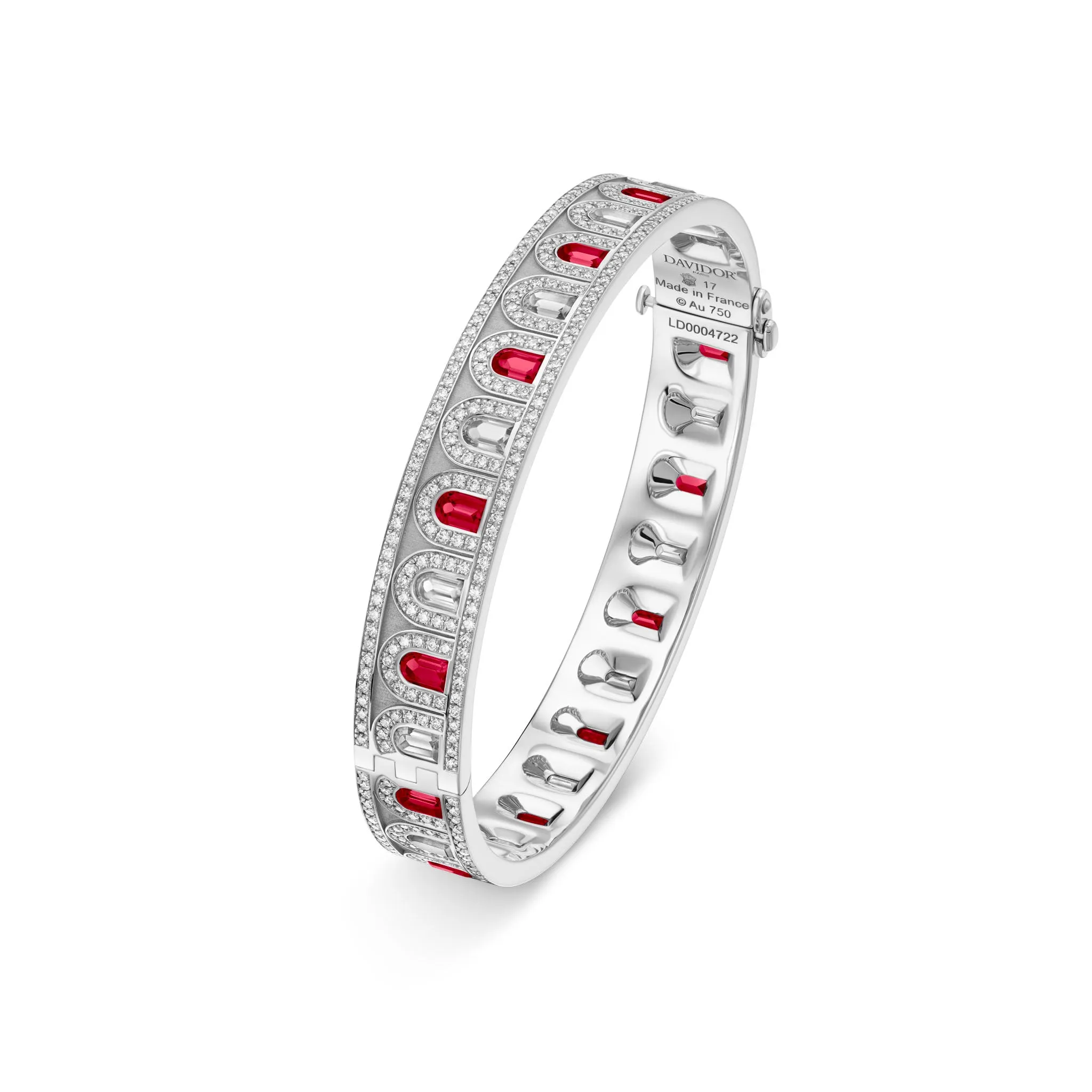L'Arc Deco Bangle in Platinum with DAVIDOR Arch Cut Diamonds DAVIDOR Arch Cut Rubies and Brilliant Diamonds