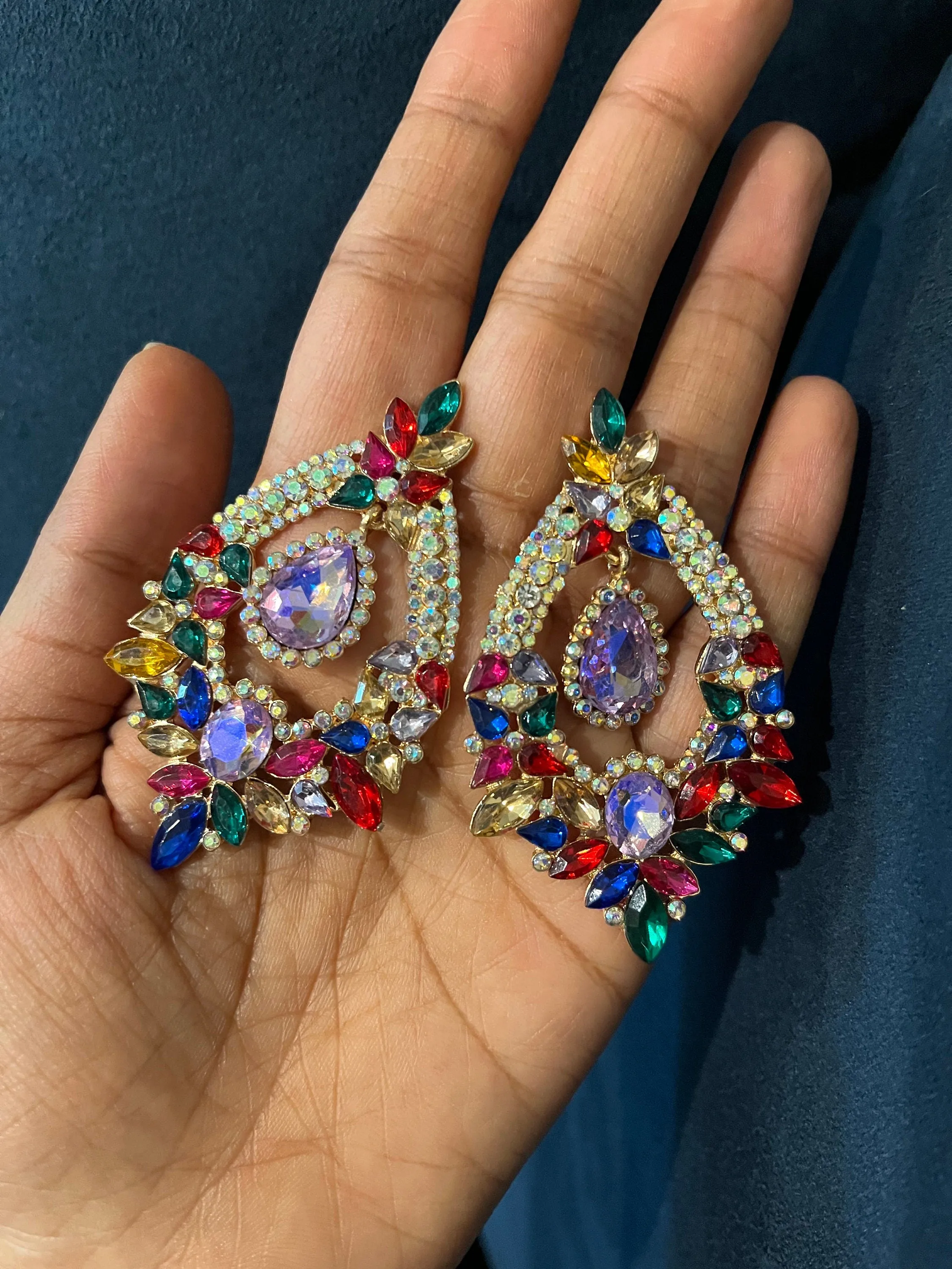 Large chandelier earring , multicolored earrings , big crystal earrings , big red earrings , big blue earrings ,