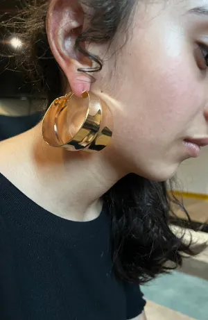 Large gold hoop earrings , huge gold hoops ,fat big gold hoop earrings , chunky round circle  gold hoop earrings