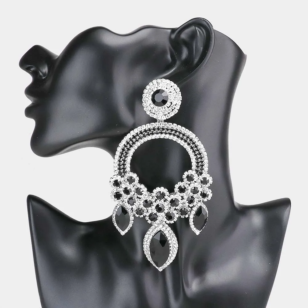 Large Long Elegant Black Chandelier Pageant Prom Earrings | 482134
