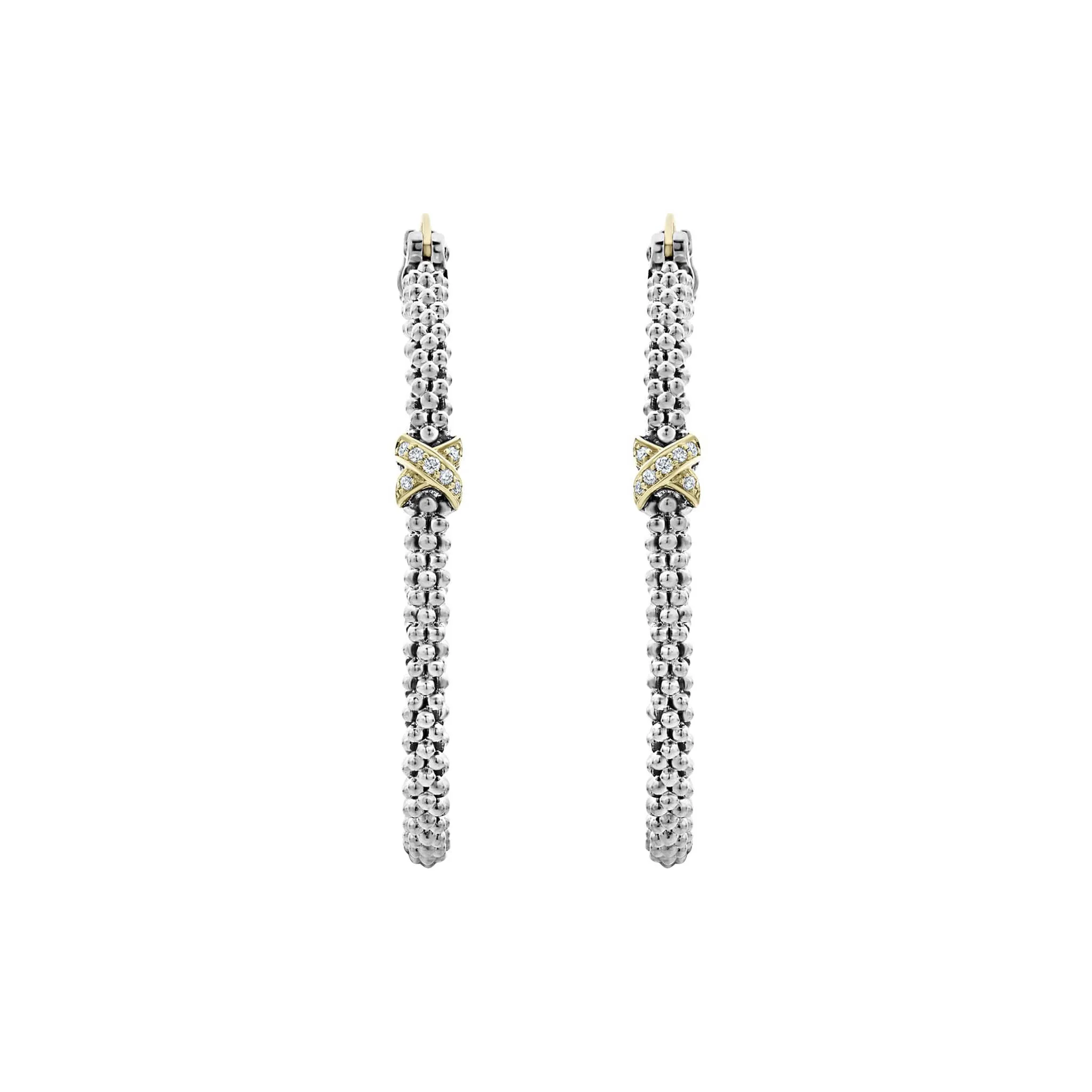 Large X Diamond Caviar Hoop Earrings