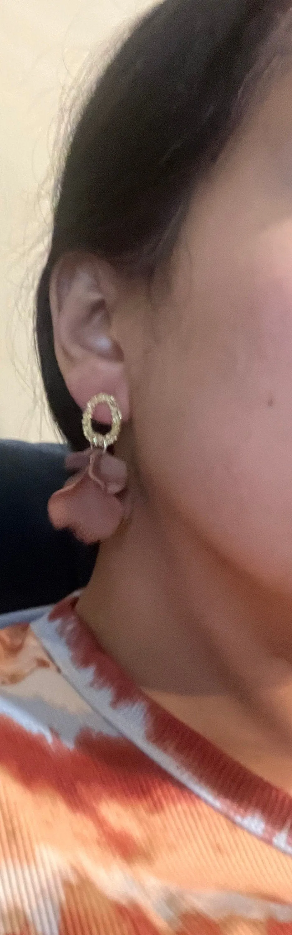 Light Brown Flower earrings , big chocolate brown earrings , long brown petal leaf earrings , big brown gold earrings