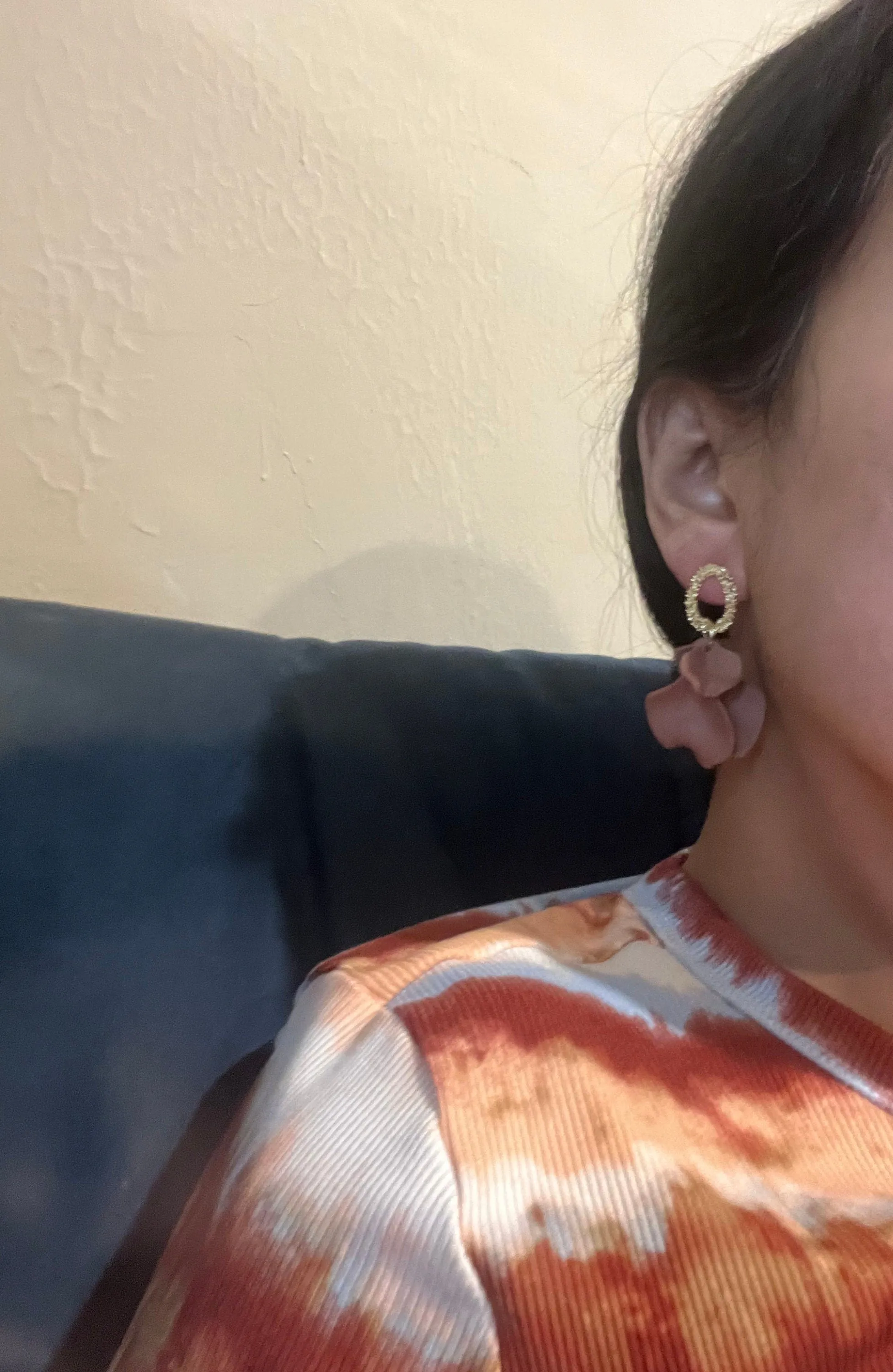 Light Brown Flower earrings , big chocolate brown earrings , long brown petal leaf earrings , big brown gold earrings