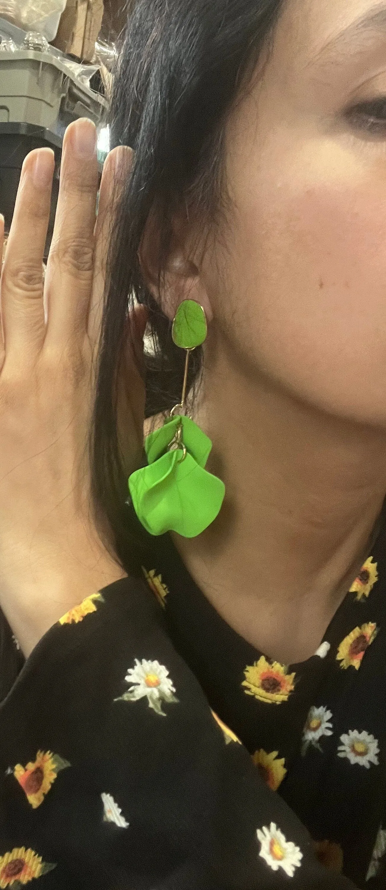 Light Green flower earrings , Lime green petal earrings , bright green acrylic earrings , long rose petal earrings big